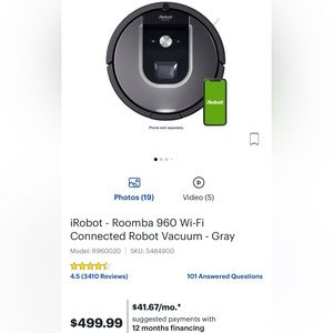 Brand new in the box Roomba 960 is the most robust Roomba robot vacuum.